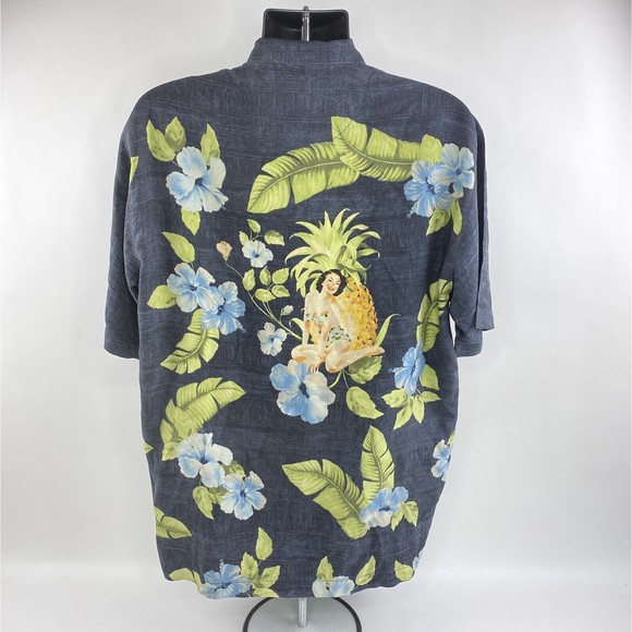Tommy Bahama Hawaiian Silk Shirt Mens Large Pineapple Pin Up Girl Short Sleeve - Picture 3 of 9